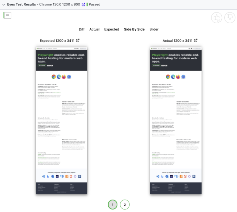 Playwright HTML report side by side results screenshot